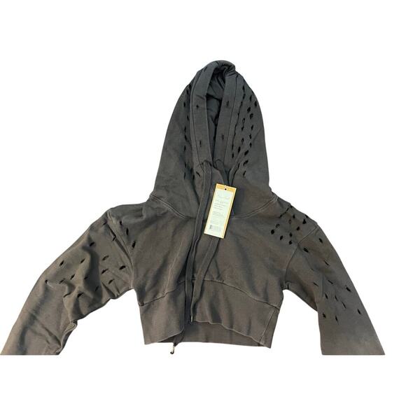 NWT Niyama Sol destroyed crop hoodie Espresso brown sz XS 100% cotton soft warm - Picture 2 of 11